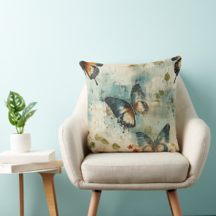 Vintage Teal Oranje Vlinder Botanisch Kussen