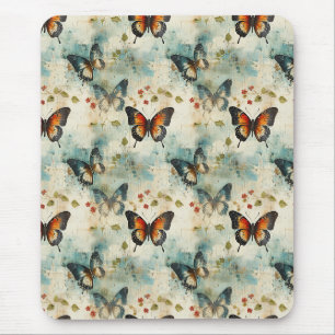 Vintage Teal Oranje Vlinder Botanisch Muismat
