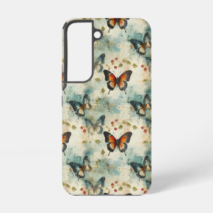 Vintage Teal Oranje Vlinder Botanisch Samsung Galaxy Hoesje