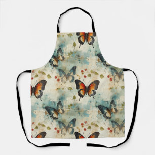 Vintage Teal Oranje Vlinder Botanisch Schort