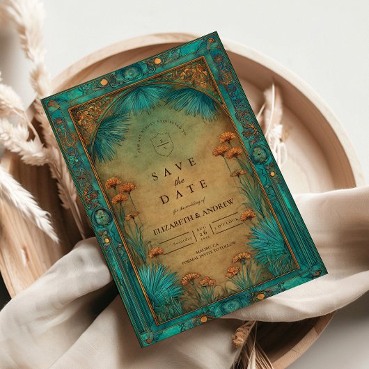 Vintage Teal Tuin Islamitische Bruiloft Save The Date