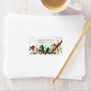 Vintage Teal Vogels Burgundy Bloeiende Tak RSVP Etiket