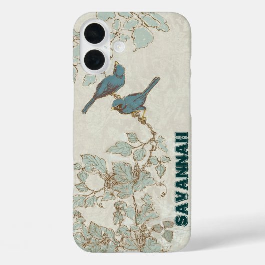 Vintage Teal Vogels Tak Case-Mate iPhone Case (Achterkant)