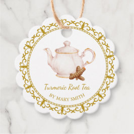 Vintage Teapot Homemade Turmeric Root Tea Hang Tag Bedankjes Labels