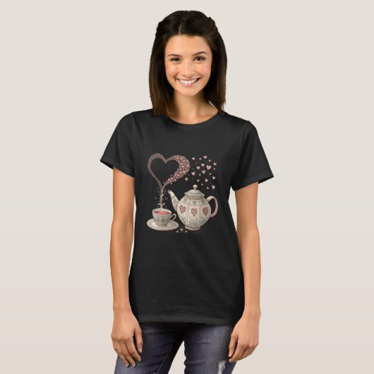 vintage Teapot with hearts T-shirt (Voorkant volledig)