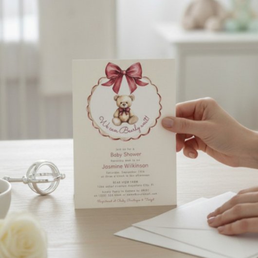 Vintage Teddy Bear Bow Baby Shower Kaart