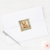 Vintage Teddy Bear Hug Postage Stamp  Vierkante Sticker (Envelop)