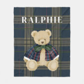 Vintage Teddy Bear Plaid Name Blanket Fleece Deken (Voorkant)