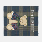 Vintage Teddy Bear Plaid Name Blanket Fleece Deken (Voorkant (Horizontaal))