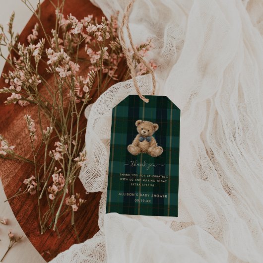 Vintage Teddy Bear Plaid Polo Baby Shower Cadeaulabel