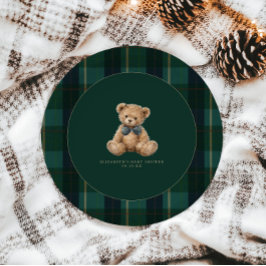 Vintage Teddy Bear Plaid Polo Baby Shower Papieren Bordje