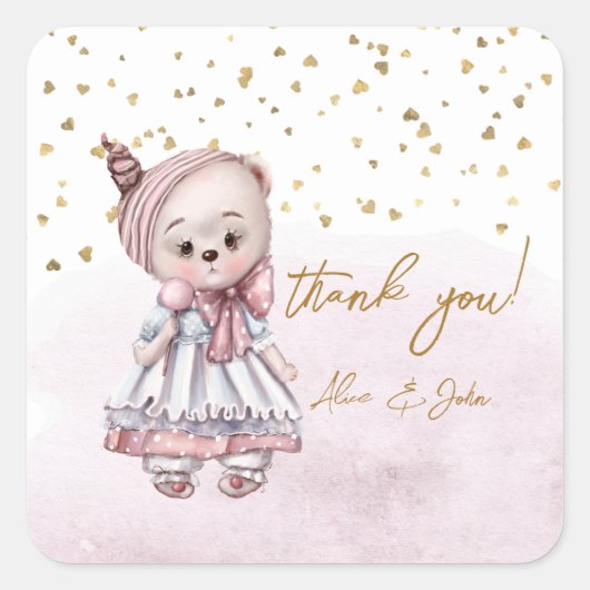 Vintage Teddy Bear Thank You Square Sticker (Voorkant)