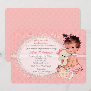 Vintage Teddy Beer Meisjes Baby Shower Uitnodiging