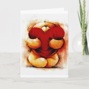 Vintage Teddy met Hart Feestdagen Kaart