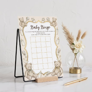 Vintage Teddybeer Baby Shower Bingo, Neutrale Baby