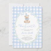 Vintage Teddybeer Babyshower Jongen Kaart (Voorkant)