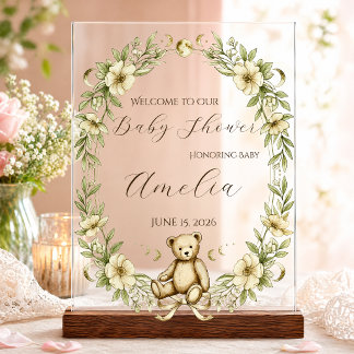 Vintage Teddybeer Babyshower Welkom Bord