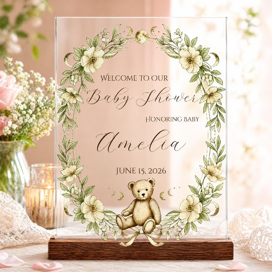Vintage Teddybeer Babyshower Welkom Bord