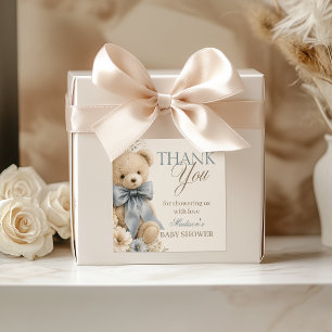 Vintage teddybeer blauwe strik baby shower bedankt vierkante sticker