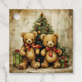 Vintage teddybeer en kerstboom bedankjes labels