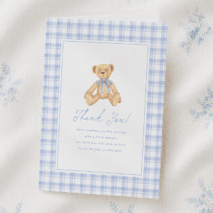 Vintage Teddybeer Gingham Babyfeest Bedankkaart