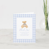 Vintage Teddybeer Gingham Babyfeest Bedankkaart (Voorkant)