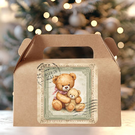 Vintage teddybeer knuffel postzegel sticker