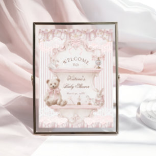 Vintage Teddybeer Roze Baby Shower Welkom Poster