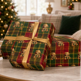 Vintage Teddybeer Schotse Ruit Kerstmis  Cadeaupapier