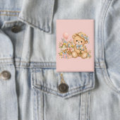Vintage Teddybeer Viering met Wilde Bloemen Button (Insitu)