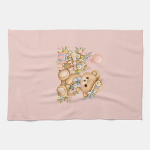 Vintage Teddybeer Viering met Wilde Bloemen Theedoek