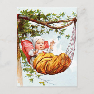 Vintage Tekening: Baby in een Hangmat Briefkaart
