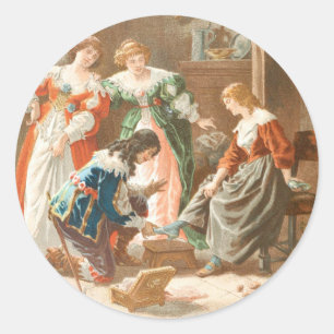 Vintage Tekening: Cinderella en de Pantoffel van Ronde Sticker