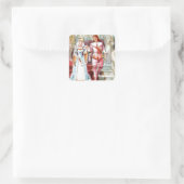 Vintage Tekening: Cinderella en de Prins Vierkante Sticker (Tas)