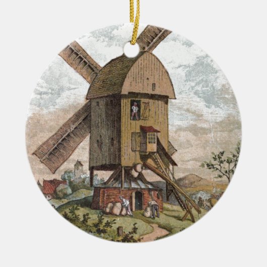 Vintage Tekening: De oude Molen Keramisch Ornament (Voorkant)