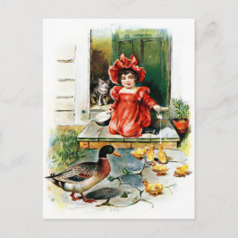 Vintage Tekening: Een traktatie voor de Eendjes Briefkaart