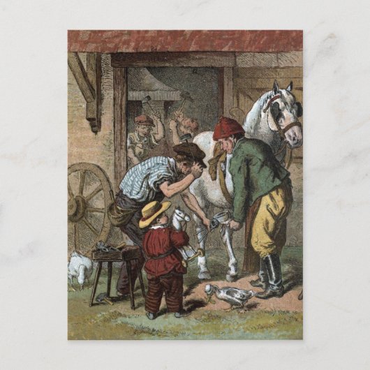 Vintage Tekening: HoefijzerSmith Briefkaart (Voorkant)