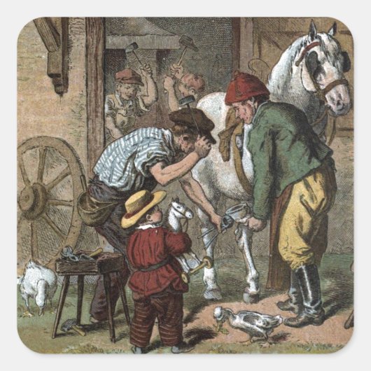 Vintage Tekening: HoefijzerSmith Vierkante Sticker (Voorkant)