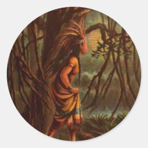 Vintage Tekening: Pocahontas, de Indische Prinses Ronde Sticker