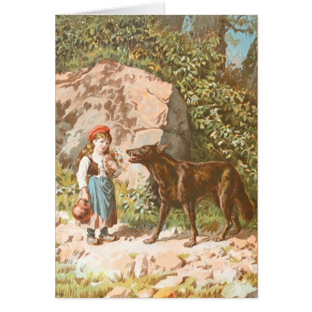 Vintage Tekening: Rode Berijdende Kap en de Wolf (Voorkant)