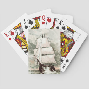 Vintage Tekening: Schip drie Masted Speelkaarten