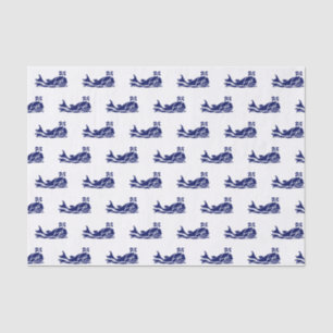 Vintage Tekening Silhouet Walvis Spuit Blauw Wit Tissuepapier