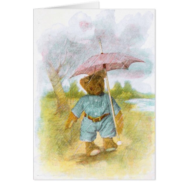 Vintage Tekening: Teddybeer in de Regen (Voorkant)