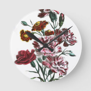 Vintage Tekening: Vlaamse Roze Bloemen Ronde Klok