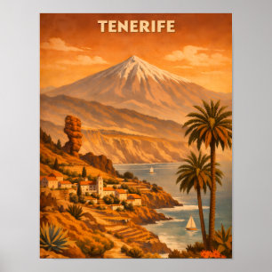 Vintage Tenerife Canarische Eilanden Mount Teide R Poster