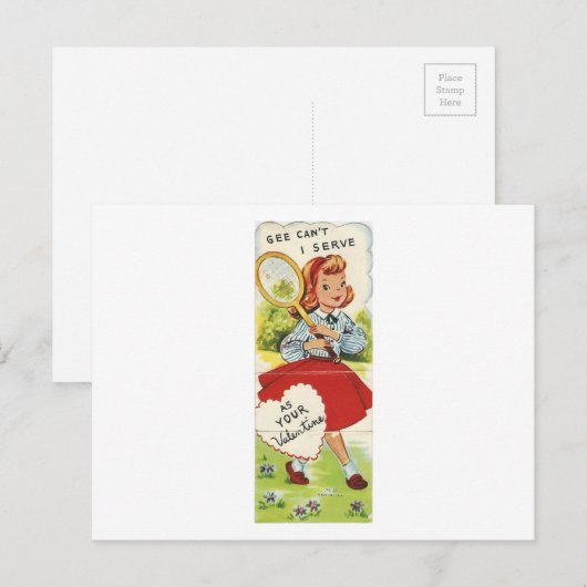 Vintage Tennis Girl Valentijn Feestdagenkaart (Voorkant / Achterkant)