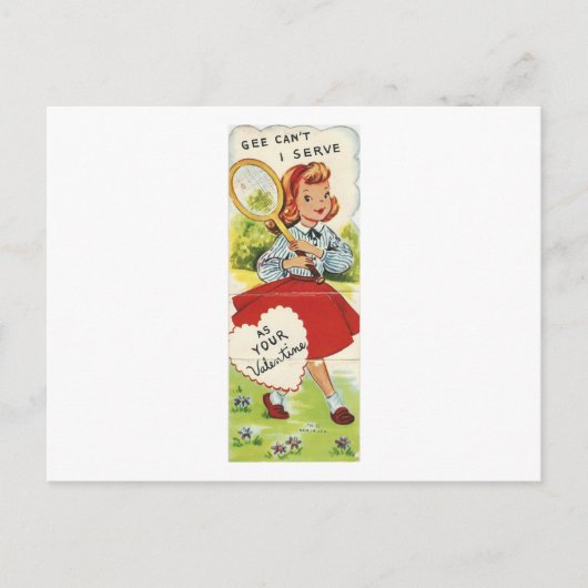 Vintage Tennis Girl Valentijn Feestdagenkaart (Voorkant)