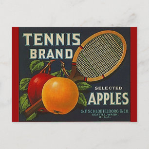 Vintage Tennis-merk Apples Racket Crate Briefkaart