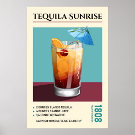 Vintage Tequila Sunrise Cocktail Recept Kunstwerk Poster