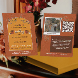 Vintage Terracotta Roest QR Code Foto Boho Bruilof Kaart